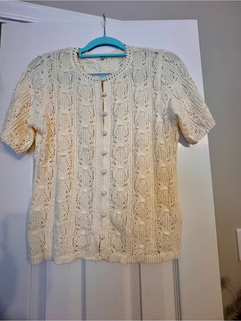 Amazon Cream Cable Knit Short-Sleeve Cardigan
